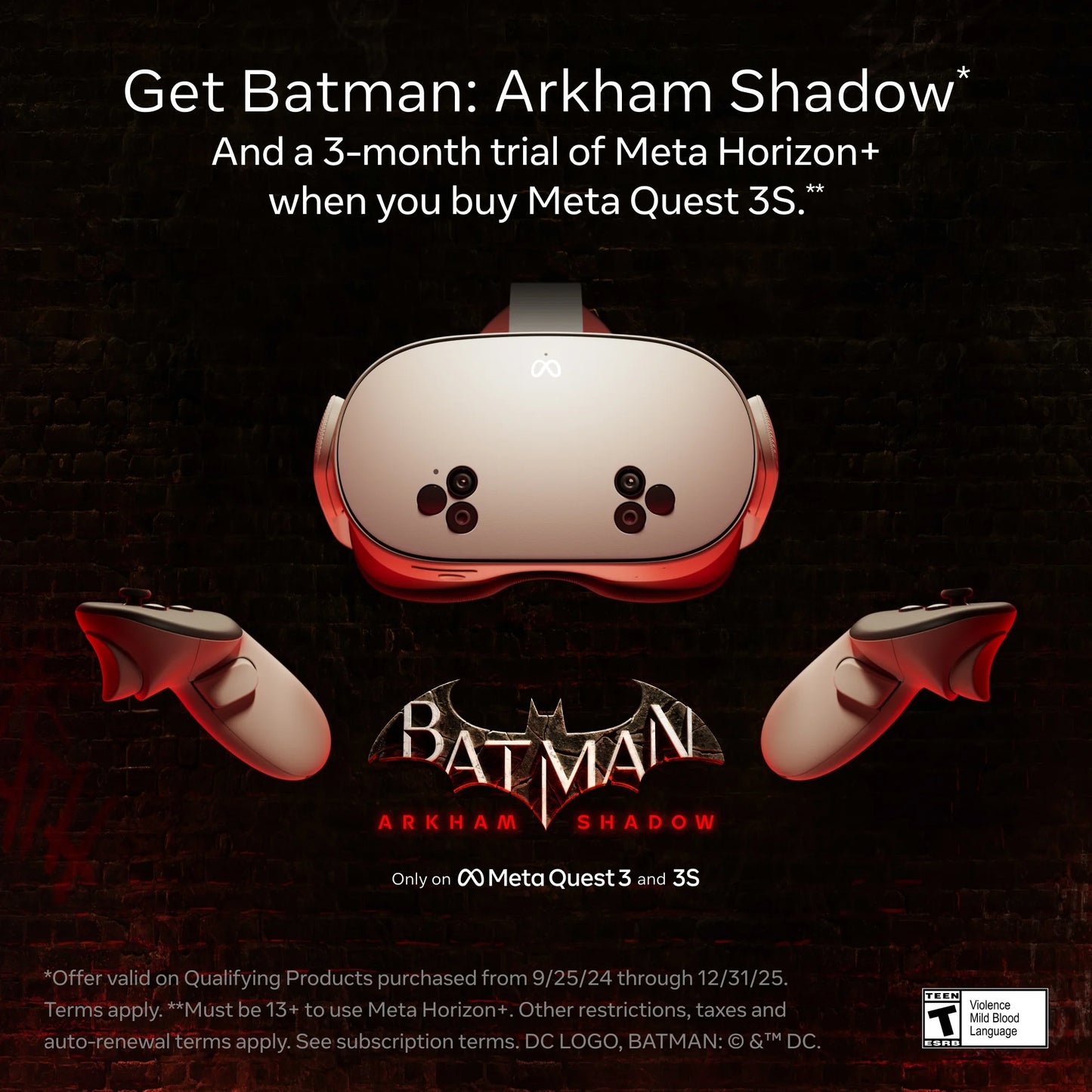 3S 128 GB - Get Batman: Arkham Shadow and 3-Month Trial of Meta Horizon+ Included - All-In-One Headset