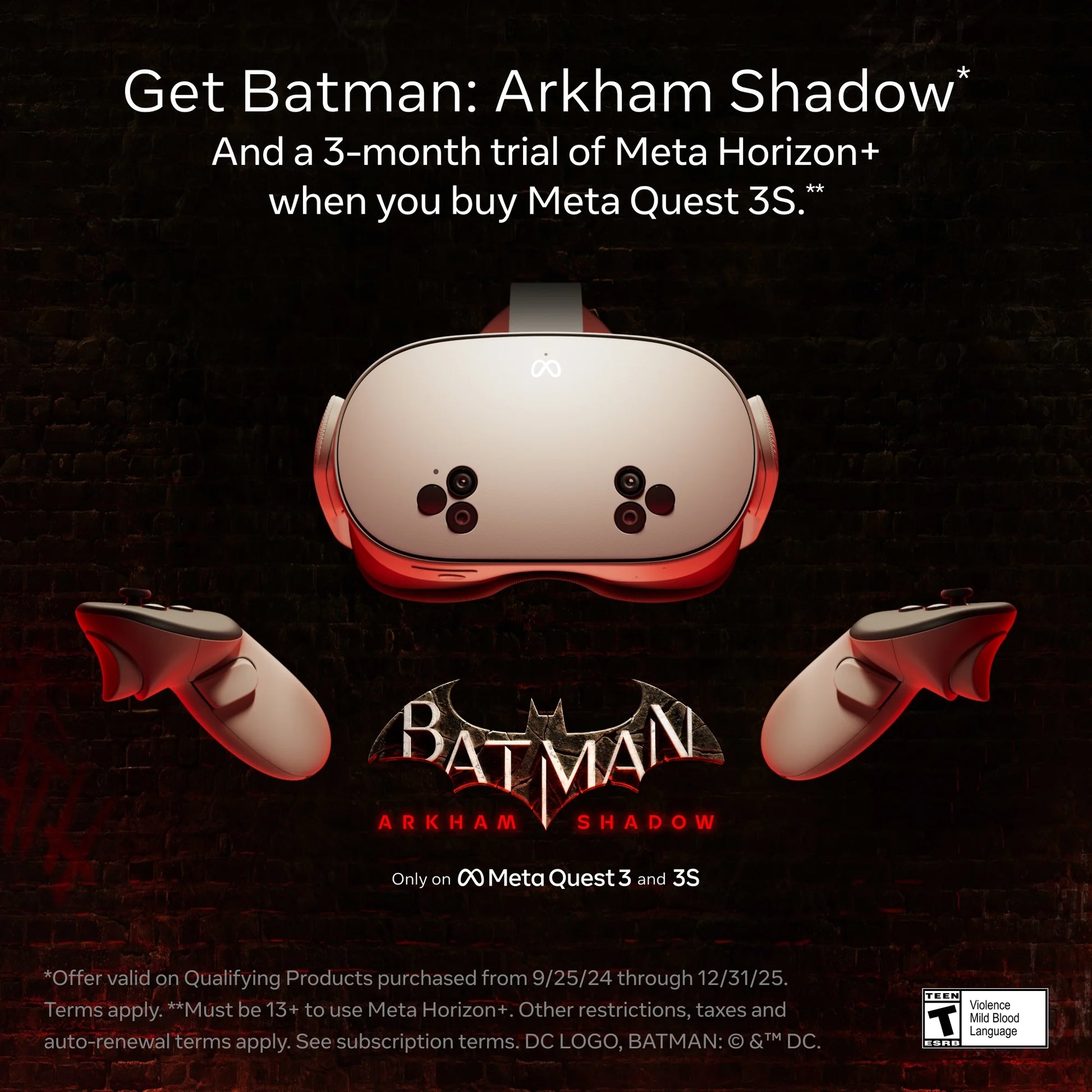 3S 128 GB - Get Batman: Arkham Shadow and 3-Month Trial of Meta Horizon+ Included - All-In-One Headset
