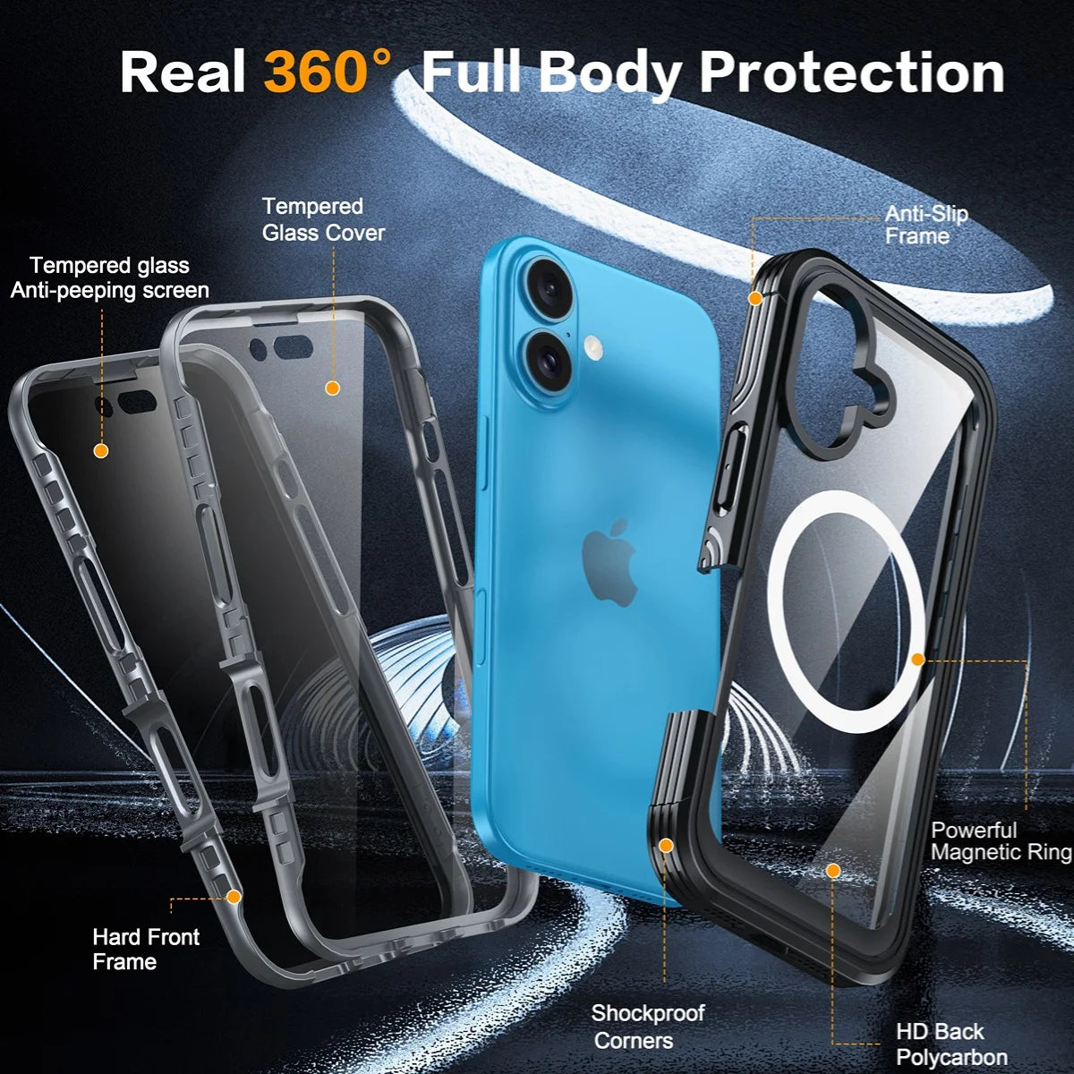 for Iphone 16 Pro Case, Double Front Frame Built-In 9H Tempered Glass Screen Protector + Privacy Screen Protector, Compatible with Magsafe, Magnetic Phone Case for Iphone 16 Pro-Black